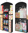 Woodoulogy Hanging Gift Wrapping Paper Storage, 40"X17" Black Double-Sided Christmas Wrapper Bag Container, Oxford Craft Roll Organizer, Present Wrap Holder for Bedroom Closet, Door, Cabinet