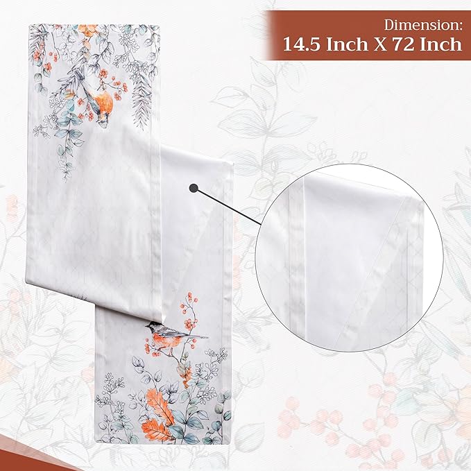 Maison d' Hermine Table Runner 100% Cotton Single Layer Table Runners 72 inches Long for Thanksgiving Christmas Decorations Home Kitchen Dining Party Wedding (Whitish Shabby Chique, 14.5" x 72")