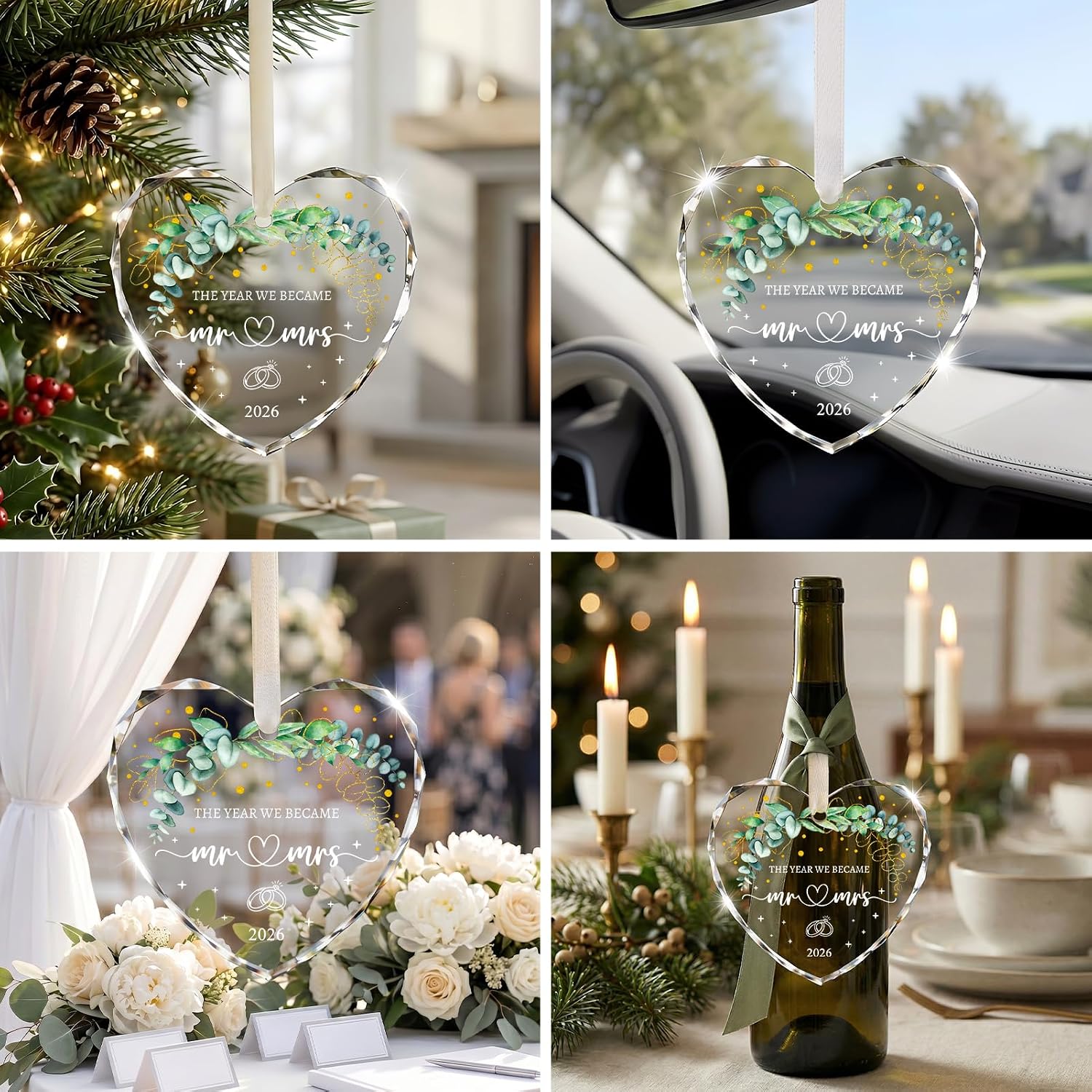 Wedding Gifts, Crystal Glass Mr and Mrs Gift Bridal Shower Gifts, Just Married Decorations Wedding Gift for Bride Newlyweds Couples, First Christmas Married Ornaments