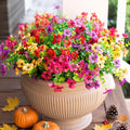 HyeFlora Artificial Flowers for Outdoor Indoor Garden Home Decoration, Faux Flower Daisy with Eucalyptus Leaves Fake Plants Greenery Boxwood Porch Patio, 12 Bundles (Mix Pink Red Purple Yellow)