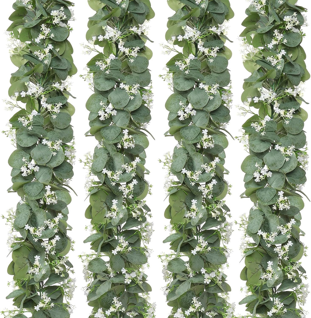 eucalyptus garland with white flowers 4 packs 5.9ft, main product view