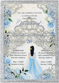 Hosmsua 50PCS 5.1x7.3 Inch Silver Glitter Quinceanera Invitations Cards Laser Cut Floral Crown Pocket Invitation with Envelopes for Birthday Bridal Shower