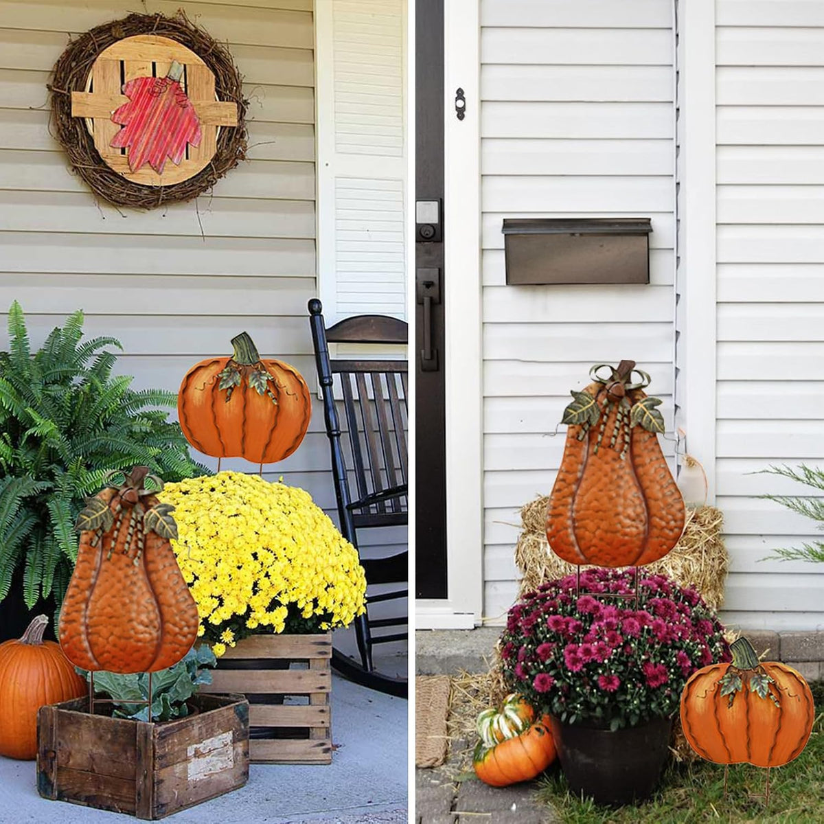 Aecipl Metal Pumpkin Garden Stakes Fall Decor Autumn Decorative Yard Signs