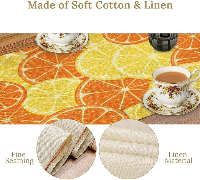 Orange Lemon Table Runner Spring Summer Orange Lemon Slices Botanical Fruit Dinner Runner for Farmhouse Baby Shower Party Holiday Home Kitchen Dining Table Decor 13x36