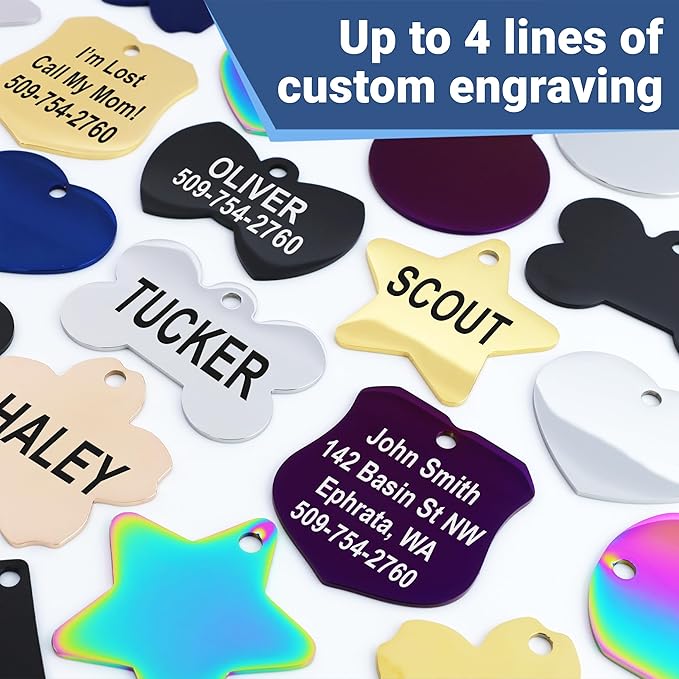 GoTags Stainless Steel Pet ID Tags, Personalized Dog Tags and Cat Tags, up to 8 Lines of Custom Text, Engraved on Both Sides, in Bone, Round, Heart, BowTie and More (Ranger Badge, Regular (Pack of 1))