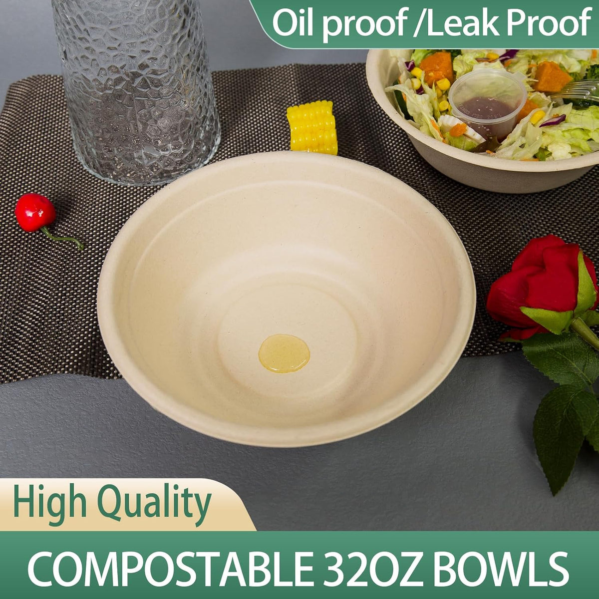 32oz Disposable Salad Bowls 150Pack, Big Paper Bowls, Large, Heavy-Duty, Eco-...