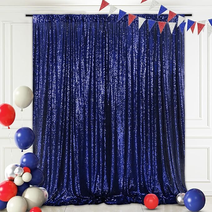 Eternal Beauty Navy Blue Sequin Backdrop, 10x10 Ft Glitter Background Curtains for Shimmer Photography Party Wedding Birthday Independence Day Back Drop Decor