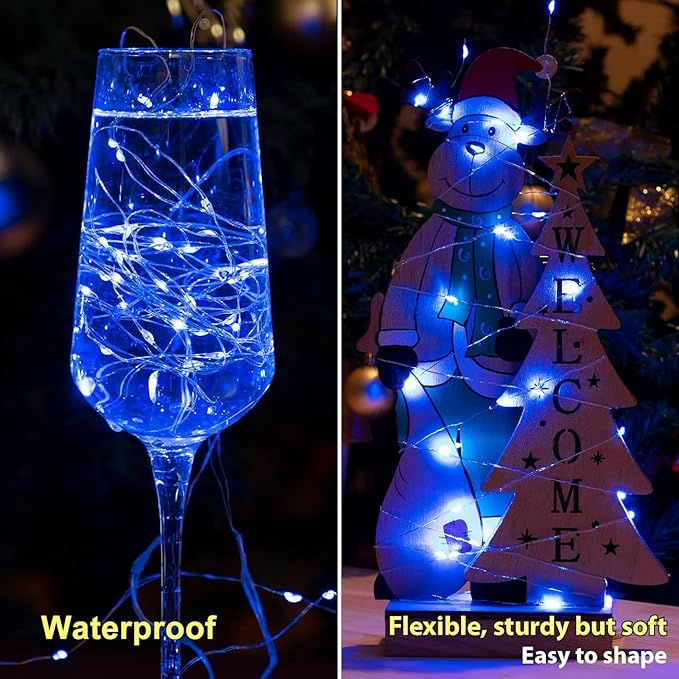 HXWEIYE 6 Pack Blue Fairy Lights Battery Operated, 7ft 20LED Mini Mason Jar Fairy String Lights, Waterproof Firefly Starry Light for DIY Wedding Party Bedroom Patio Christmas Décor