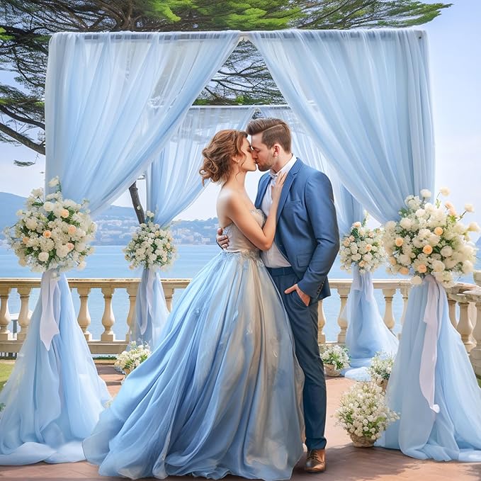 10x10 Blue Tulle Backdrop Curtains for Parties, Sheer Backdrop Curtain Wedding Photo Background Drapes for Baby Shower Photography Birthday Party