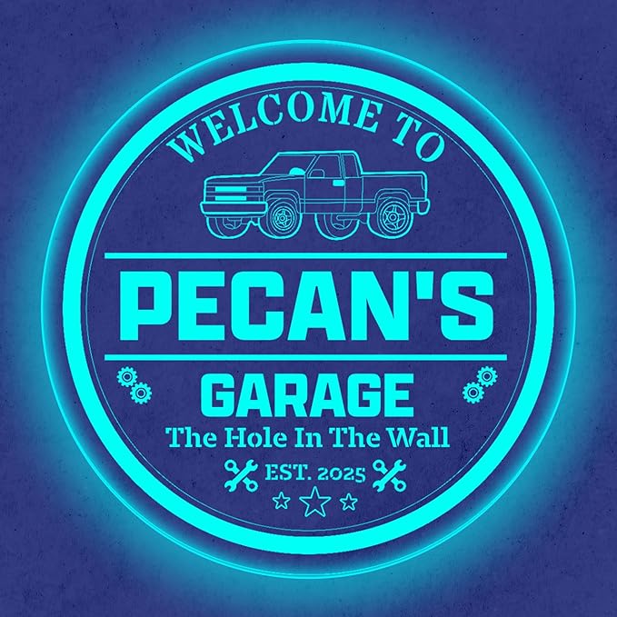 Custom Pickup Truck LED Sign – Personalized Color Changing Acrylic Wall Decor for Garage, Shop, or Man Cave (Garage 2, 16 INCHES)