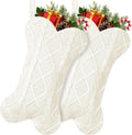 GOYOSWA 2 Pack Dog Christmas Stocking, 18 Inch Large Double Side Knitted Christmas Stocking for Dogs, Bone Shaped Hanging Dog Stockings for Dogs Pets (White & White)