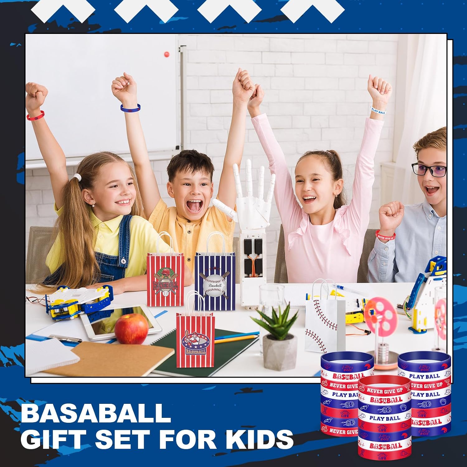 72 Pcs Baseball Party Favors Set Includes 24 Paper Gift Bags 24 Silicone Wristbands 24 Sports Stress Balls Goodie Bag Fillers Gifts for Sports Themed Birthday Party Supplies