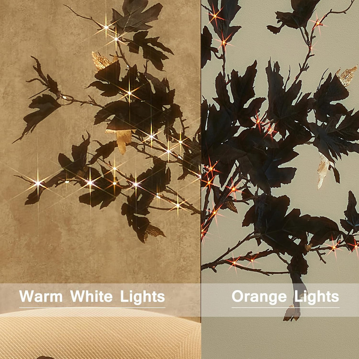 BAOLITVINE Lighted Halloween Black Maple Garland Battery Operated with 8 Func...