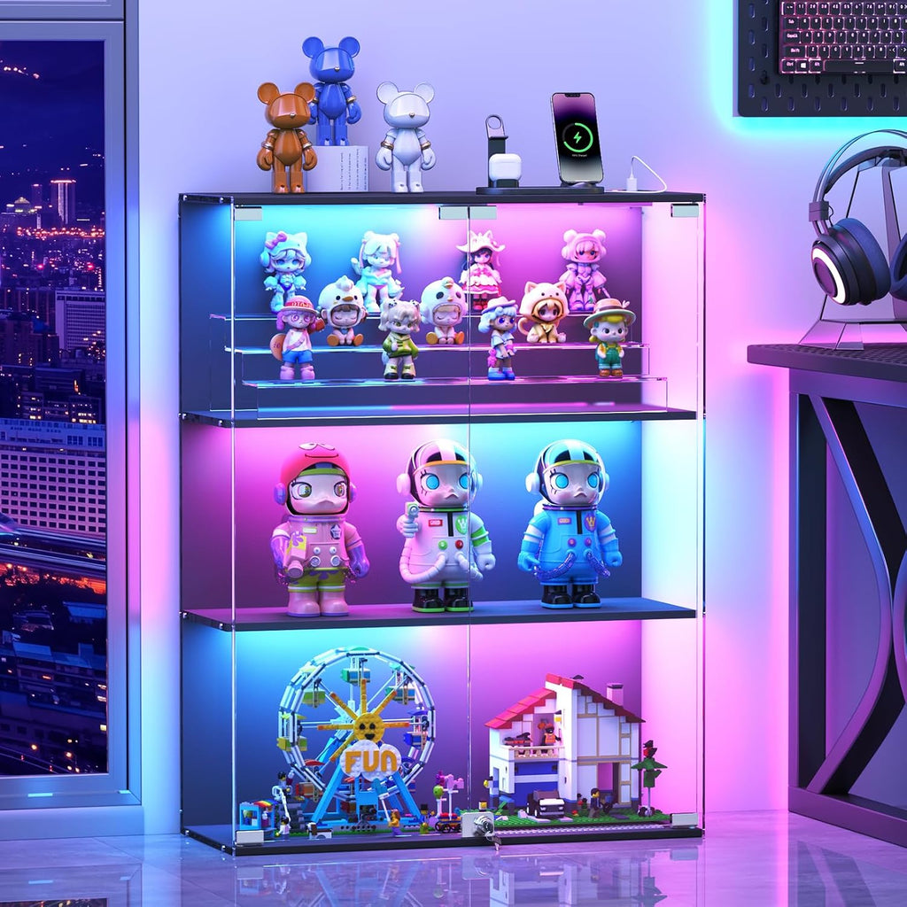 versiontech. glass display cabinet with rgb led lights, main product view
