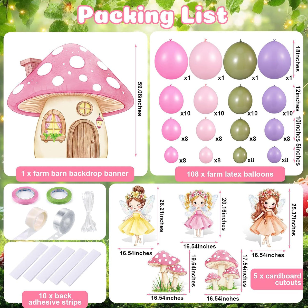 fairy wonderland party decorations set mushroom backdrop large shown in use