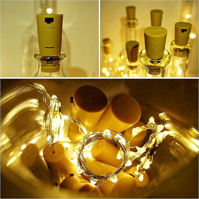 Wine Bottle Cork Lights 15Pack 10 LED/ 40 Inches Battery Operated Cork Shape Copper Wire Colorful Fairy Mini String Lights for Party Christmas Halloween Wedding Decoration (Warm White)