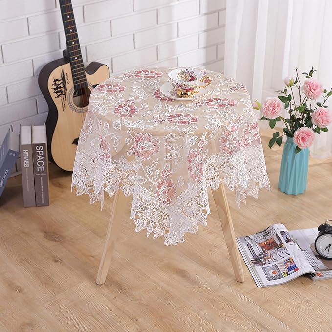 Round Embroidered Lace Tablecloth Vintage Decorative Exquisite Border Table Cover for Party Wedding Home Decorations, Round-60, White