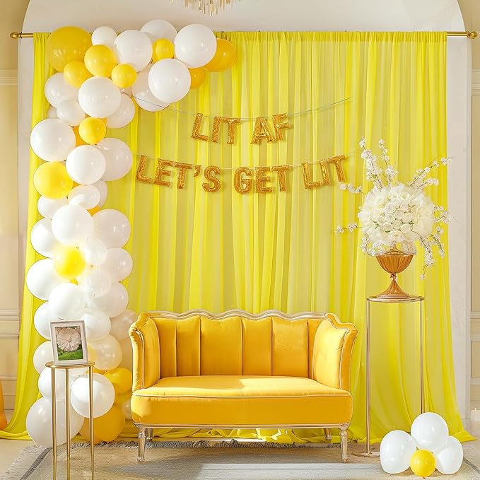10ft x 10ft Yellow Backdrop Curtain Drapes, Wrinkle-Free Sheer Chiffon Fabric Photo Backgroud Panels for Wedding Arch Party Ceremony Stage Photography Decoration
