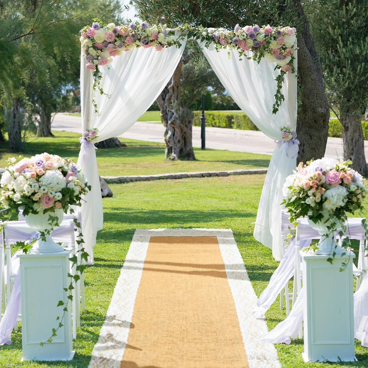 Preboun 3ft X 20 ft Aisle Runner for Wedding Ceremony, Burlap Lace Style