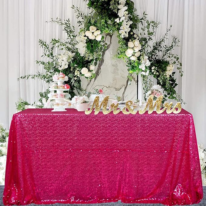 ShinyBeauty Sequin Tablecloth 72x72-Inch Hot Pink Square Sequin Table Cover Glitter Table Cloth for Parties Fuchsia Sparkly Linens for Weddings Bridal Shower Birthday Party Event Decor