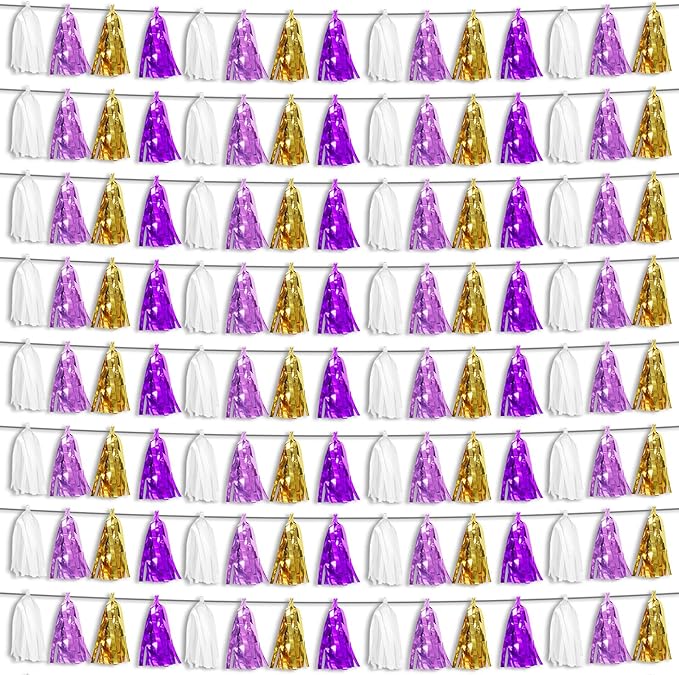 8P Purple-Gold Party Decoration Tassel Garland, Tassels Banner Streamers for Parade Floats, Bachelorette, Wedding, Birthday, Halloween, Christmas, Bridal/Baby Shower Party Decorations