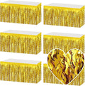 6 Pack 29x108 Inch Gold Wave Foil Fringe Table Skirts Metallic Banner for Tinsel Streamer Garland Backdrop for Parade Floats Wedding, Mother's Day, Birthday Mardi Gras Party Decorations