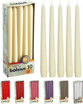 BOLSIUS Ivory Taper Candles - 10 Pack Unscented 10 Inch Dinner Candle Set - 8 Hours Burn Time - Premium European Quality - Smokeless and Dripless Household, Wedding, Party, and Home Décor Candlesticks