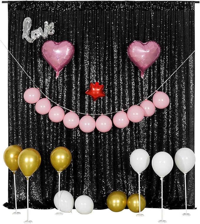 Poise3EHome Black Sequin Backdrop, 10Ft x 10Ft Glitter Photography Background Curtains, Sequence Drapes for Party Baby Shower Wedding Birthday Christmas Thanksgiving Halloween Decoration