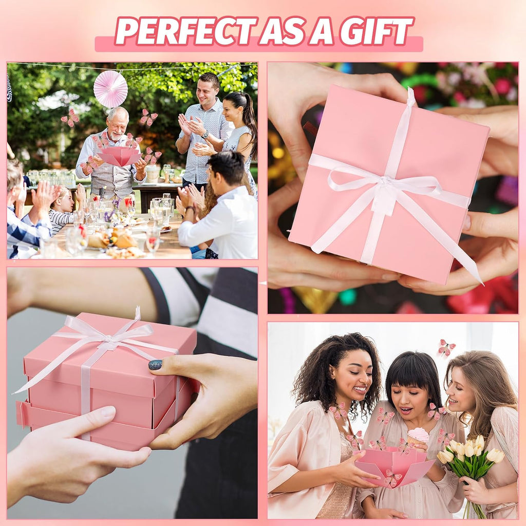 XLSXEXCL Butterfly Explosion Cardboard Gift Box, Flying Butterfly Surprise Box for Birthday, Wedding, Anniversaries, Christmas (Pink)