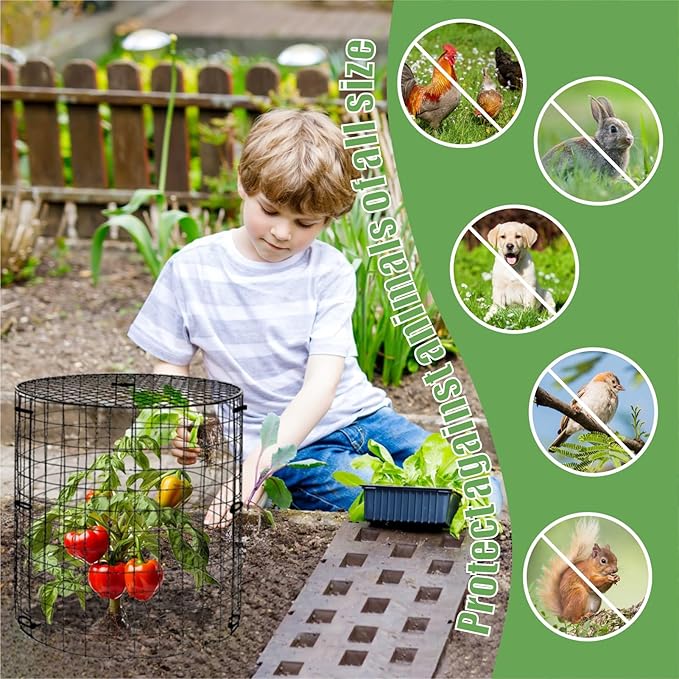 5 Packs Garden Plant Protectors from Animals,Metal Plant Cage Chicken Wire Cloche with Ground Stakes and Nylon Tie,Garden Plant Protectors for Flower Vegetable to Keep Animals Out-11.8"x 12.6"
