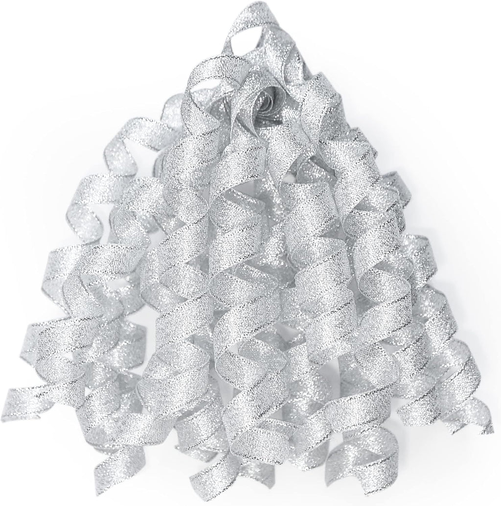 Silver Metallic Curly Ribbon Bow 6" Long x 6 Counts Gift Wrapping Pre-Tied Self-Adhesive Tab for Birthday Present Box Wine Bottle Baby Shower Party Christmas Hanukah