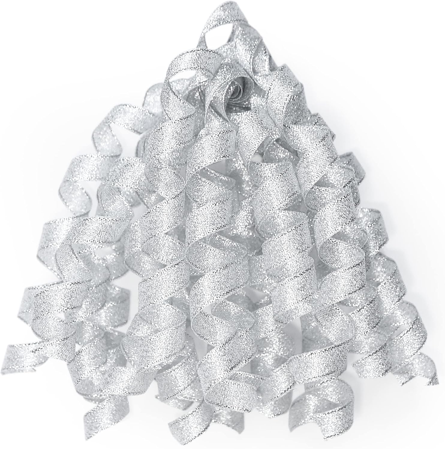Silver Metallic Curly Ribbon Bow 6" Long x 6 Counts Gift Wrapping Pre-Tied Self-Adhesive Tab for Birthday Present Box Wine Bottle Baby Shower Party Christmas Hanukah
