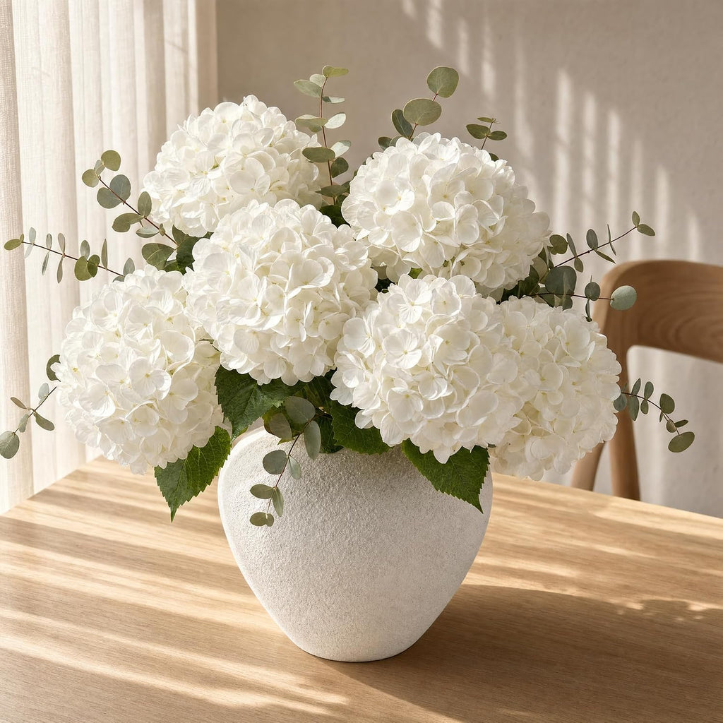 pinkpum 6 pcs white hydrangea artificial flowers with, main product view