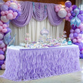 PARTISKY Lavender Purple Tulle Curly Willow Table Skirt for Rectangle Table 9ft, Ruffle Tutu Table Cloth for Girls Boys Baby Shower,Mermaid Birthday Party