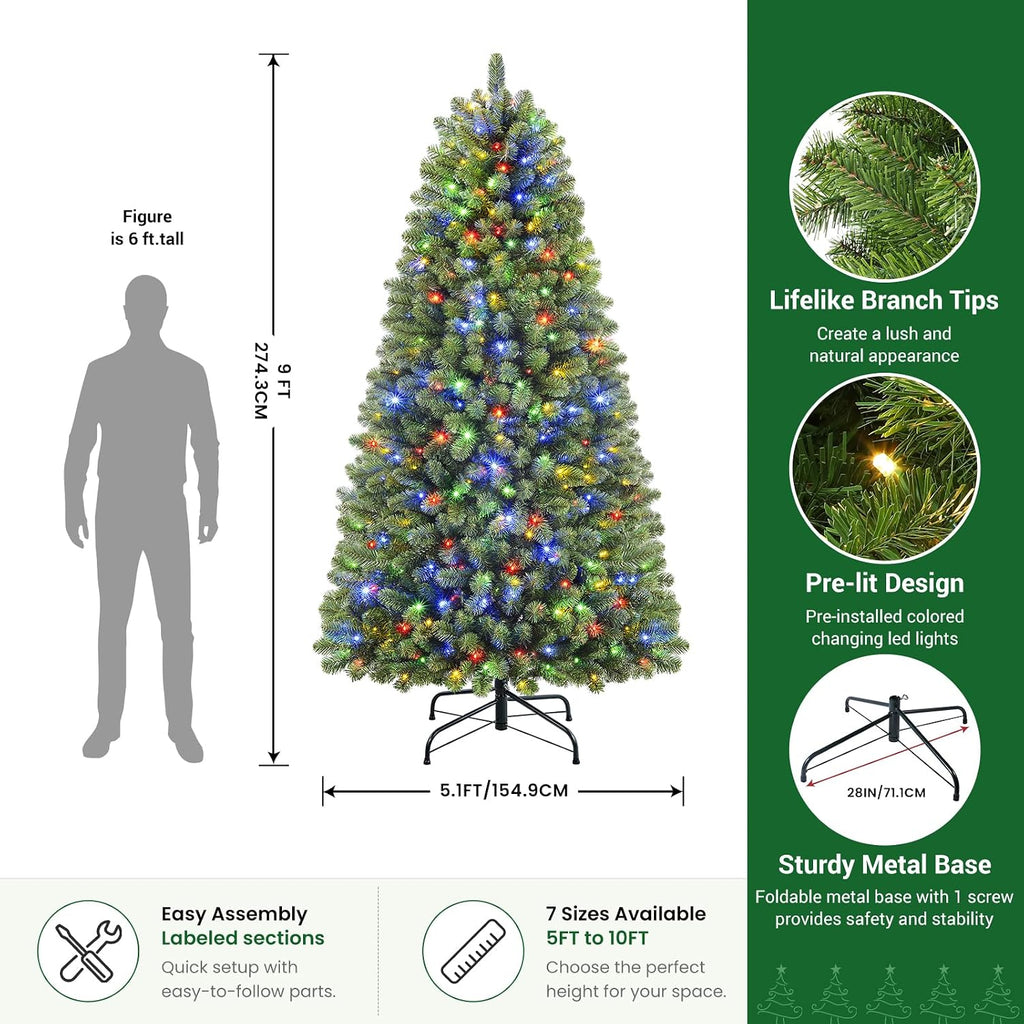 9ft artificial prelit classic christmas tree with remote shown in use