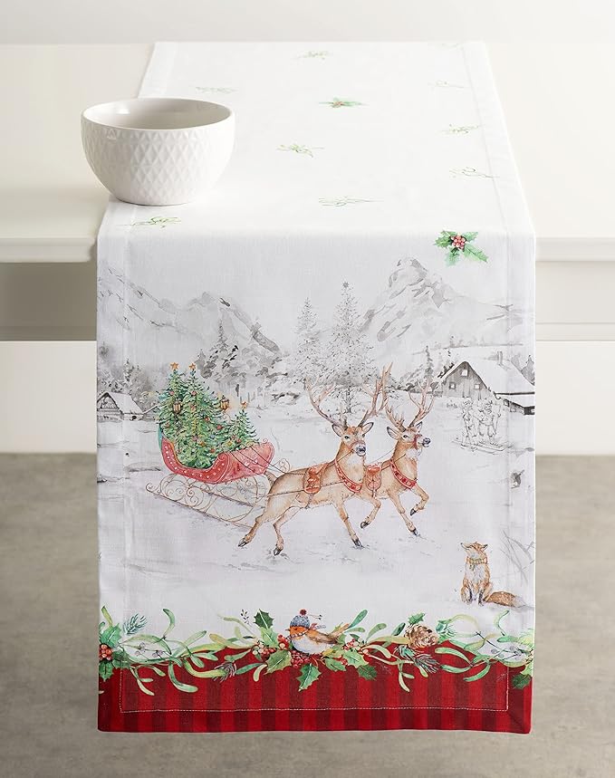 Maison d' Hermine Table Runner 100% Cotton Single Layer Table Runners 72 inches Long for Thanksgiving Christmas Decorations Home Kitchen Dining Party Wedding (Christmas Tradition, 14.5" x 72")