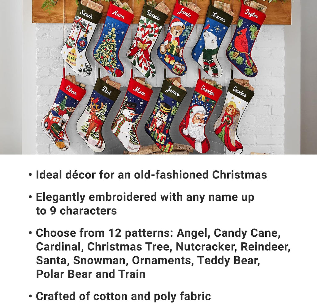Let's Make Memories Personalized Needlepoint Christmas Stocking - Embroidered Family Stockings - Old-Fashioned Christmas Décor - Mantel Décor - 8"x17" - Customized Embroidered Name - Polar Bear