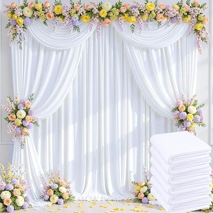 30ftx10ft Wrinkle Free White Backdrop Curtains for Party Background, 6 Panels 5x10ft Silky Polyester Photo Backdrop Drapes Back Drop Cloth for Wedding Birthday Photography Baby Shower Decor