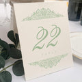 Paisley Wedding Table Numbers (Select Color/Quantity), Champagne, Sage, 1-175, Double Sided, Tent or Use in a Stand, Great for Parties & Restaurants - Made in the USA