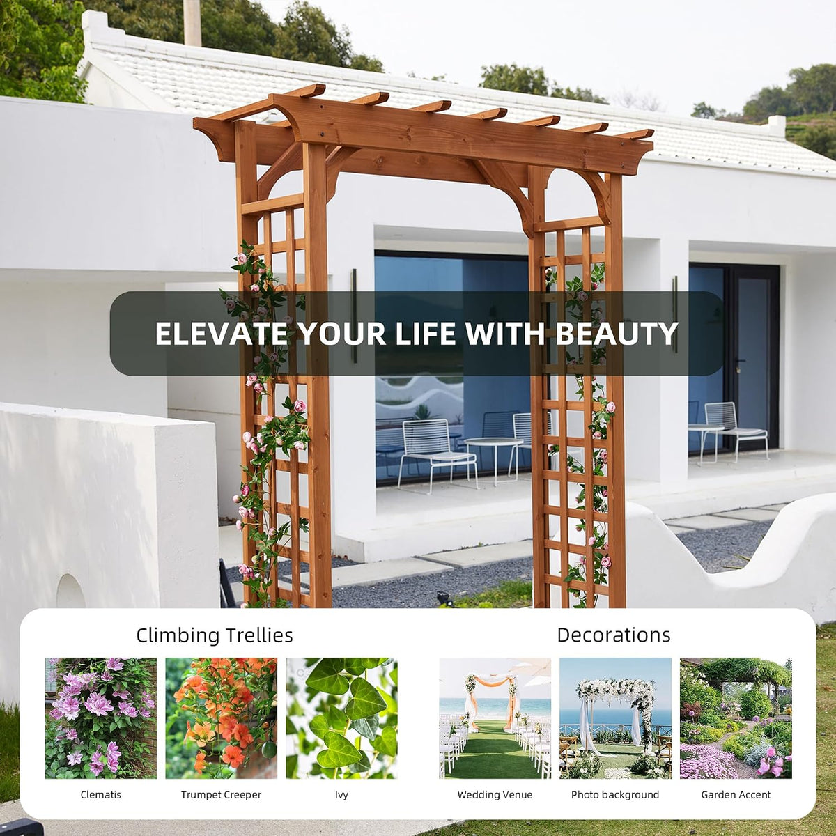 Solid Fir Wood Garden Arch Trellis for Climbing Plants Outdoor