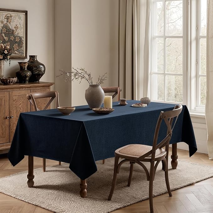 MIULEE Navy Blue Linen Tablecloth 60x104 Inch Rectangle Table Cloth Waterproof,Stain Resistant & Wrinkle Resistant for Dining Party Wedding