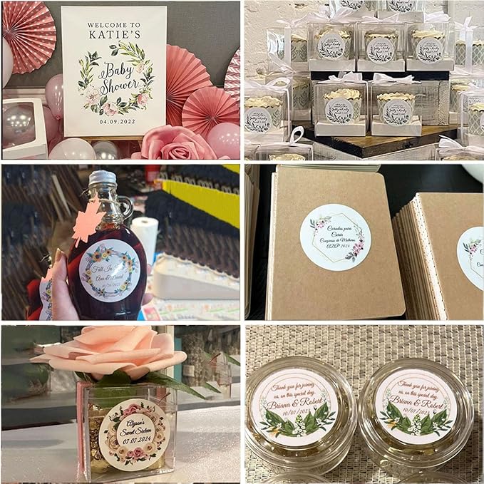 Custom Stickers for Weddings, Birthdays & Businesses - Personalized Labels with Your Logo - Waterproof, Fade and Heat Resistant - Pack of 100-1000 (Wreath R, 2.5 Inch)