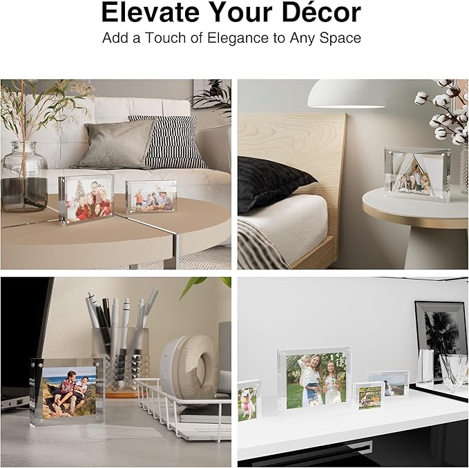 HOUSE DAY Acrylic Picture Frames 5x7, 1 Pack Magnetic 5x7 Picture Frame, Double Sided Clear 5 x 7 Photo Frame with Microfiber Cloth, Frameless FreeStanding 5x7 Frame Gift for Desktop Display