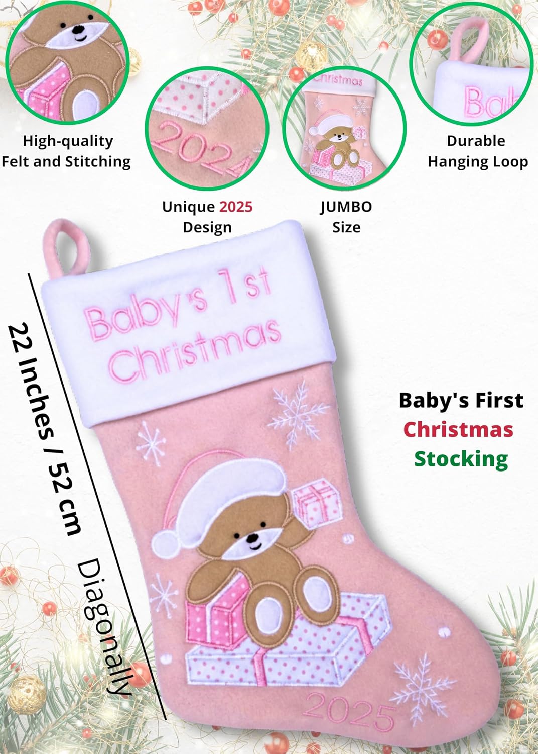 Heart's Sign Babys First Christmas Stocking 2025 - My 1st Christmas Baby Boy & Girl | 1st Xmas as Mommy and Daddy