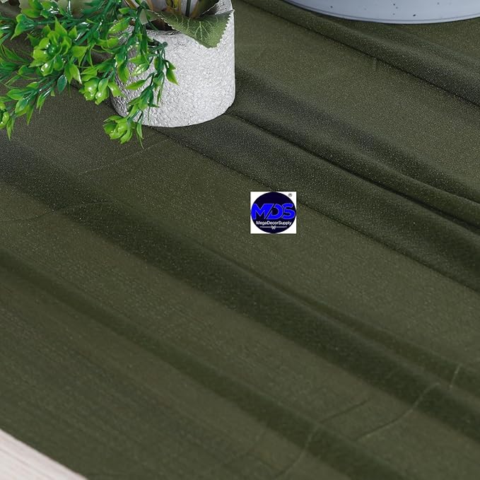 MDS 20 Pack 10ft Chiffon Table Runner 29 x 120 Inches Sheer Wedding Runner Romantic Rustic Table Runner for Wedding Decorations, Birthday Parties, Bridal Shower Party Arch Decor - Olive Green