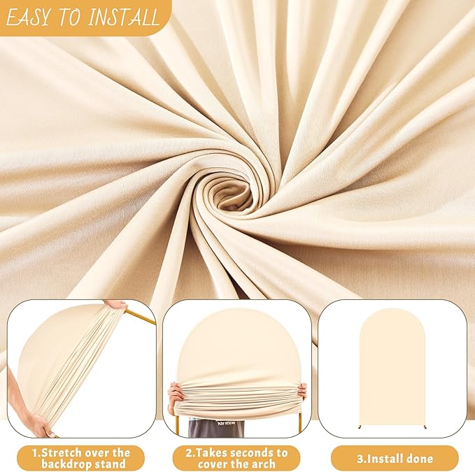 7.2FT Champagne Arch Backdrop Cover - Polyester Fitted Wedding Arch Stand Covers Round Top Chiara Arch Backdrop Cover for Birthday Party Banquet Photo Background Decoration