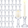 Sieral 24 Pcs Clear Taper Candle Holders 4'' Tall Candlestick Glass Holders Bulk Decorative Striped Design Stand Wedding Stick Holder for Anniversary Party Dining Table Festival Decor