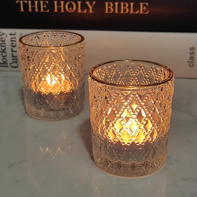 SHMILMH Clear Tealight Candle Holders Set of 24, Glass Votive Candle Holders with Rim for Wedding Table Centerpiece Birthday Party Christmas Decor