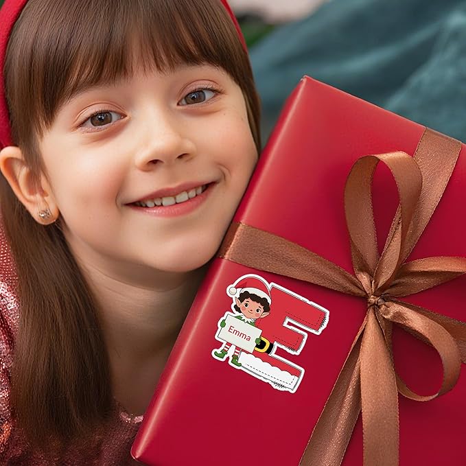 Personalized Christmas Stickers, Custom Name & Elf Waterproof Christmas Gift Tags for Gift Box Holiday Decorations, Stockings, Party Favors