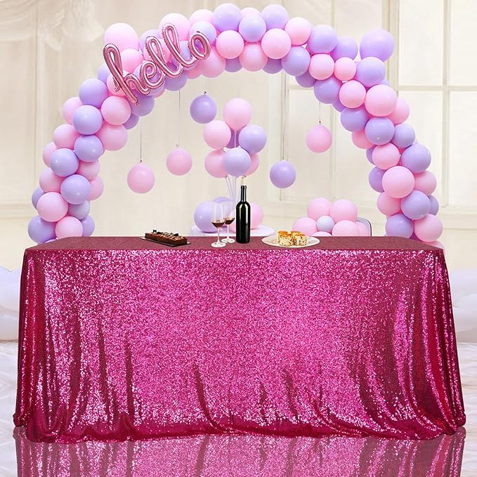SquarePie Sequin Tablecloth 50 x 72 Inch Hot Pink Glitter Table Linen for Wedding Party